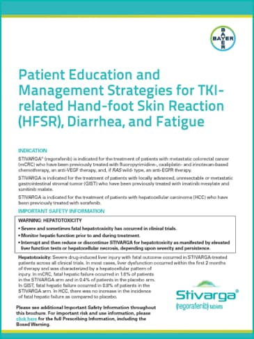 Downloadable STIVARGA® (regorafenib) Adverse Events Education Brochure
