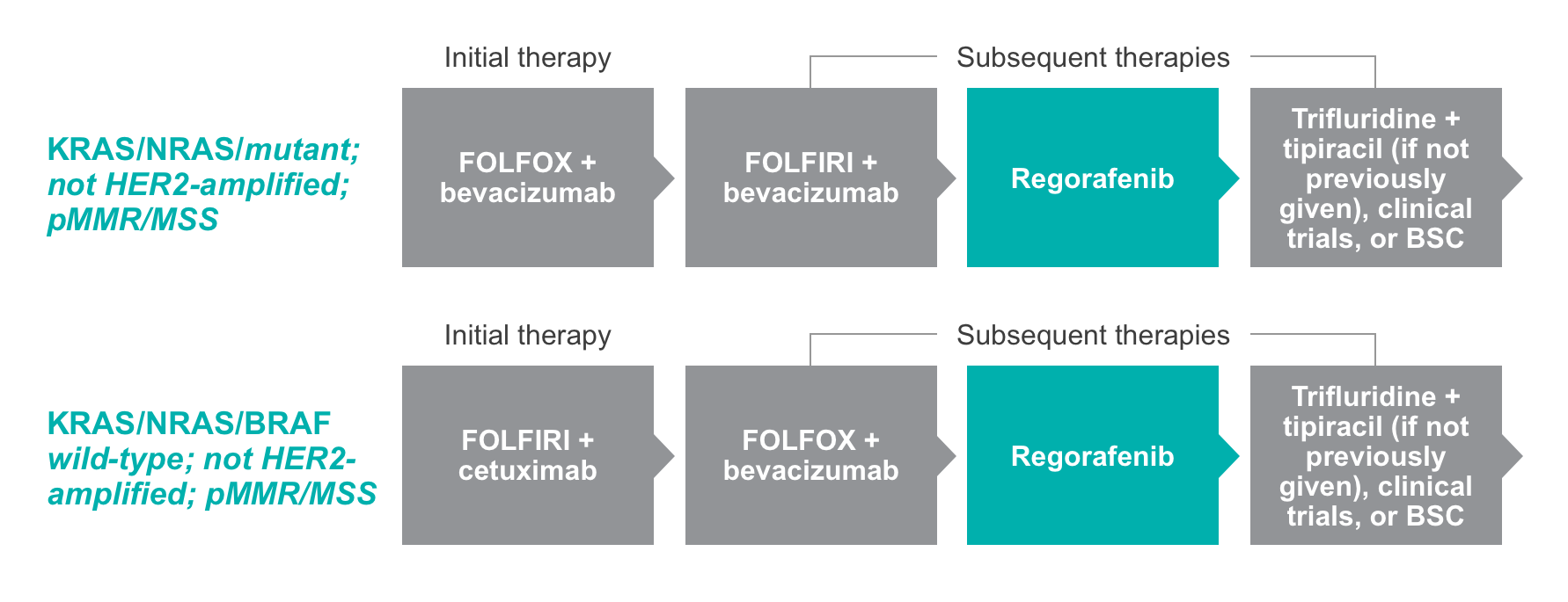Graphic outlining STIVARGA (regorafenib) potential treatment algorithms.